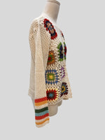 Load image into Gallery viewer, Hand Crochet Random Color Block Cardigan Sweater  N6E097