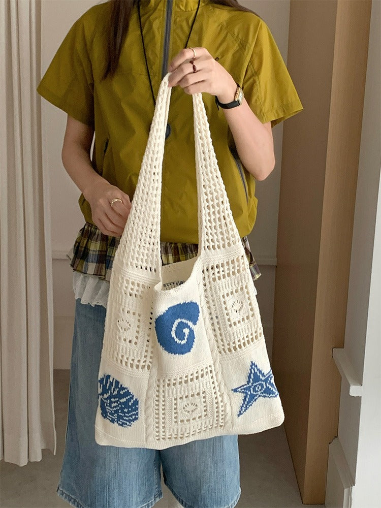 Knit Beach Bag Women Octopus Starfish N6C052