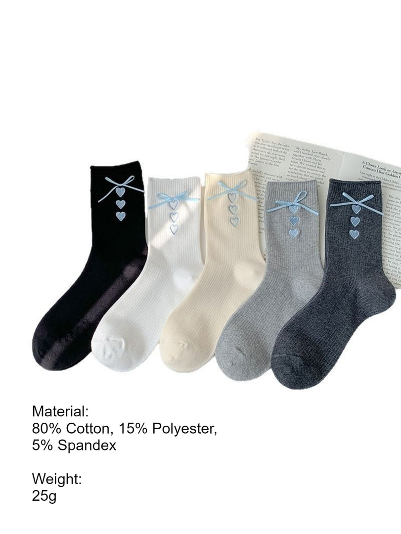 Bow Heart Mid-Calf Socks Women N6C153