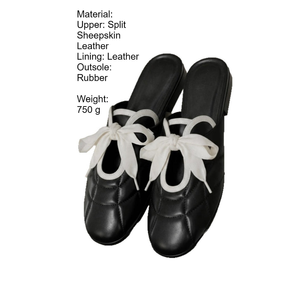 Bow Tie Mule Slippers Flat Hidden Height Slip-On N6H039