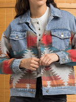Load image into Gallery viewer, Ethnic Print Wool Denim Mix Coat   Multiple Colors N5A108
