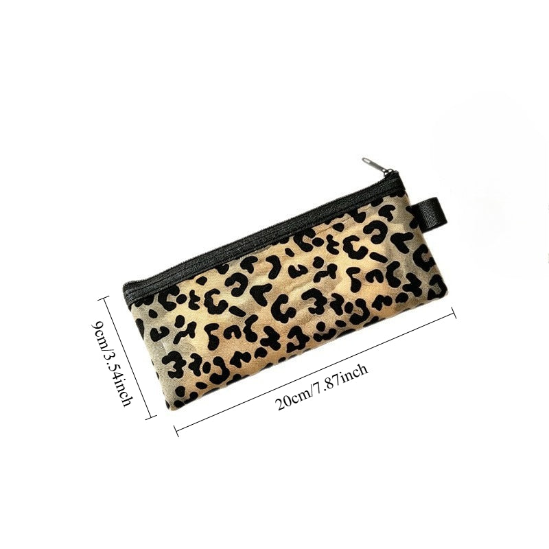 Leopard Flocked Nylon Mesh Pencil Pouch N6J262