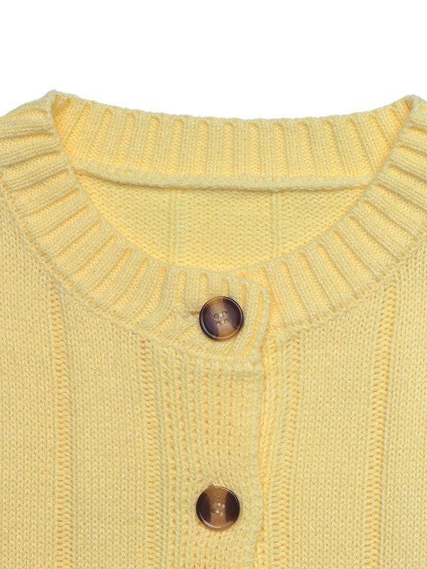 Fresh Solid Ribbed Button Cardigan Sweater Women N6H299