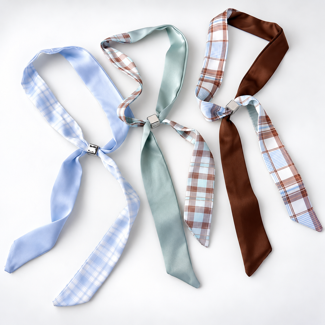 Womens Vintage Brown Plaid Scarf Necklace N6K275