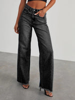 Load image into Gallery viewer, Loose Wide Leg Side Panel Raw Hem Jeans Women N6D154