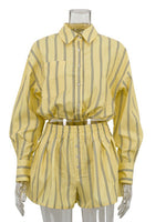 Load image into Gallery viewer, Striped Lapel Shirt and Shorts Set Women N6D109