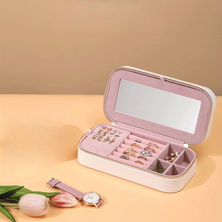 Striped Metal Zipper Jewelry Box Leather Travel Case N6G082
