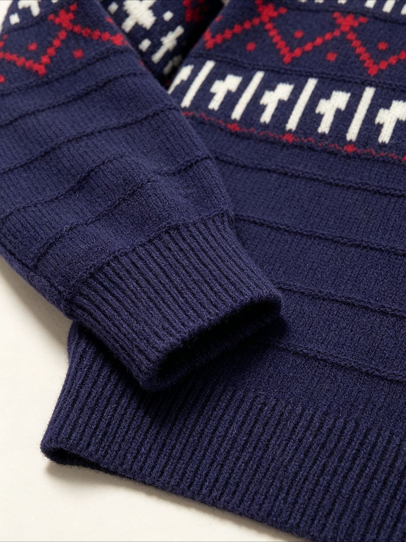 Fair Isle Polo Half Zip Knit Sweater Women Commuter N6H283