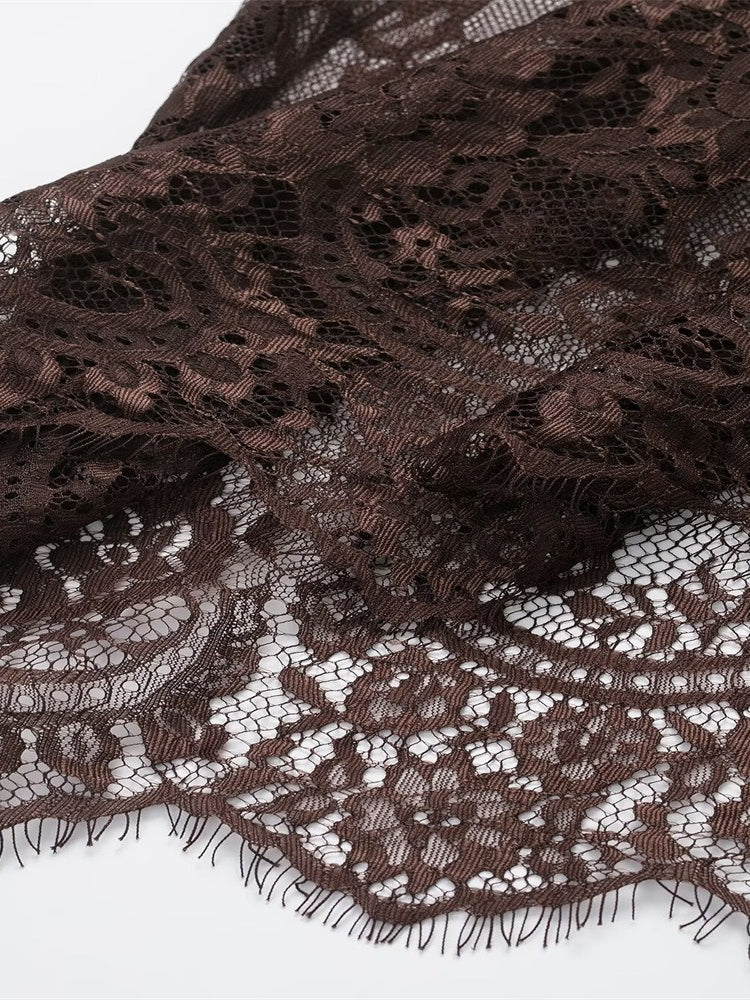 Lace Panel Midi Skirt Women Fashion N6F254
