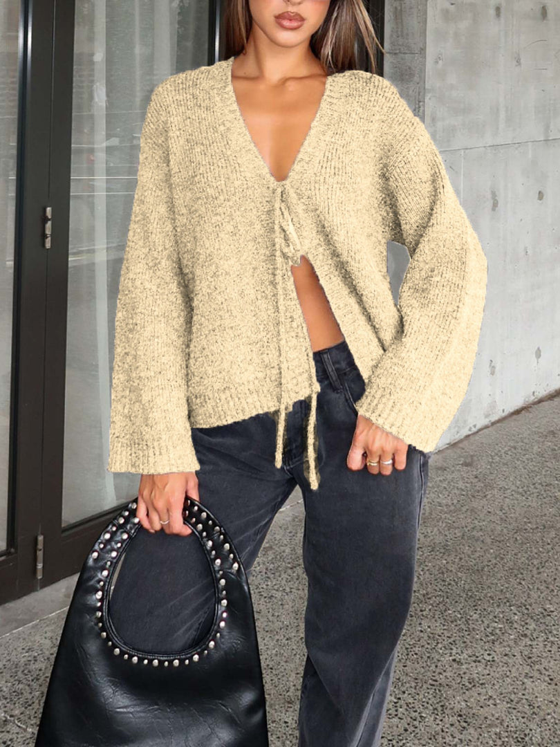 Solid Sexy V-Neck Slim Fit Hand-Tied Knit Cardigan N6G142
