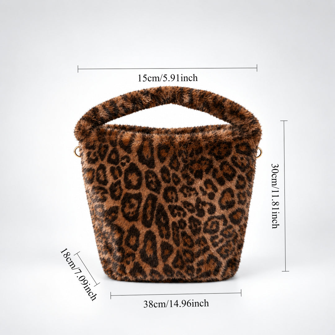 Women's Plush Leopard Print Tote Shoulder Bag N6J155