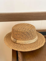 Load image into Gallery viewer, Openweave Flat Top Straw Hat French Retro Vacation N6C370