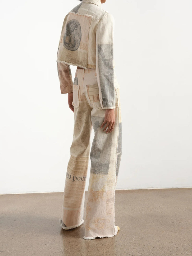 Retro Printed Wide Leg Drag Denim Jeans Women N6D153