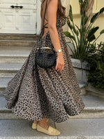 Load image into Gallery viewer, Leopard Print Backless Tie Detail Slip Dress Women N6D213