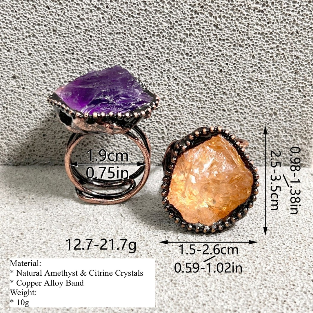 Antique Amethyst Citrine Adjustable Ring Copper S5P187