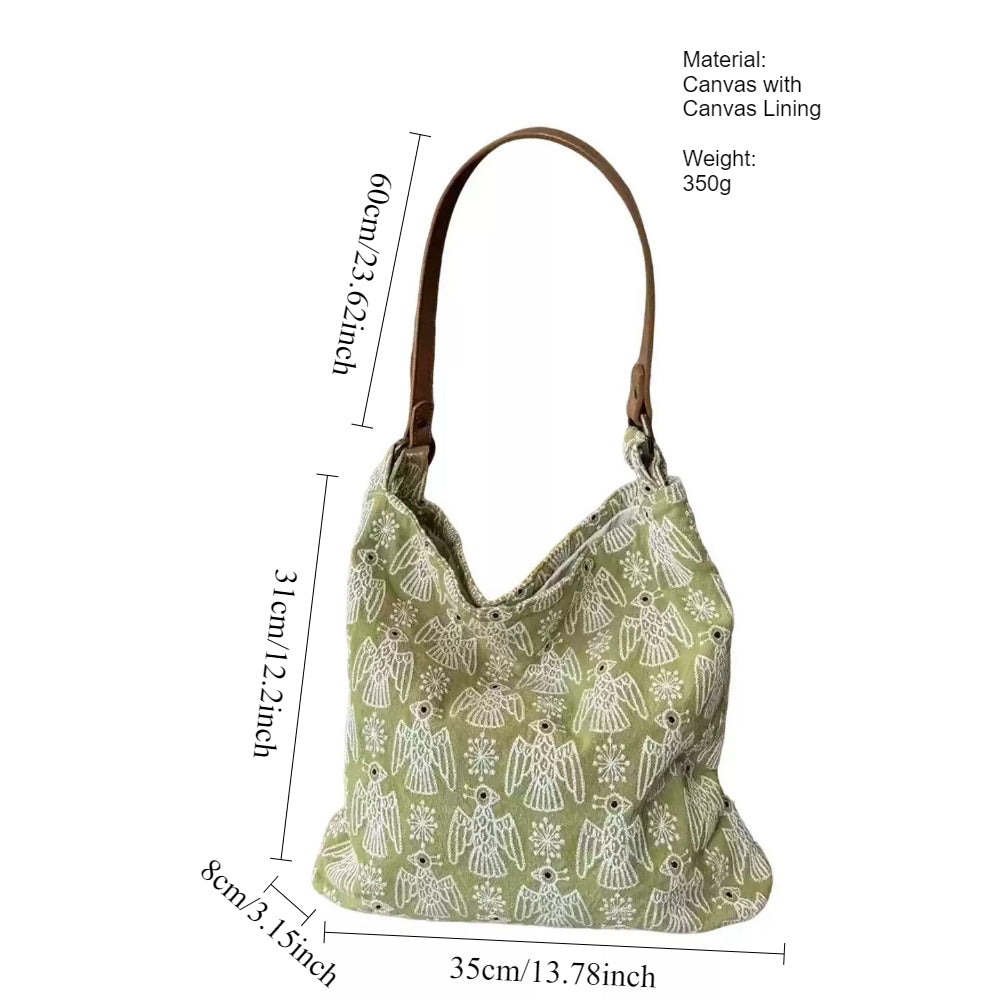Bird Embroidery Canvas Tote Bag Shoulder N6F110