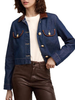 Load image into Gallery viewer, Leather Trim Denim Like Coat Button Accent Navy N5Z562