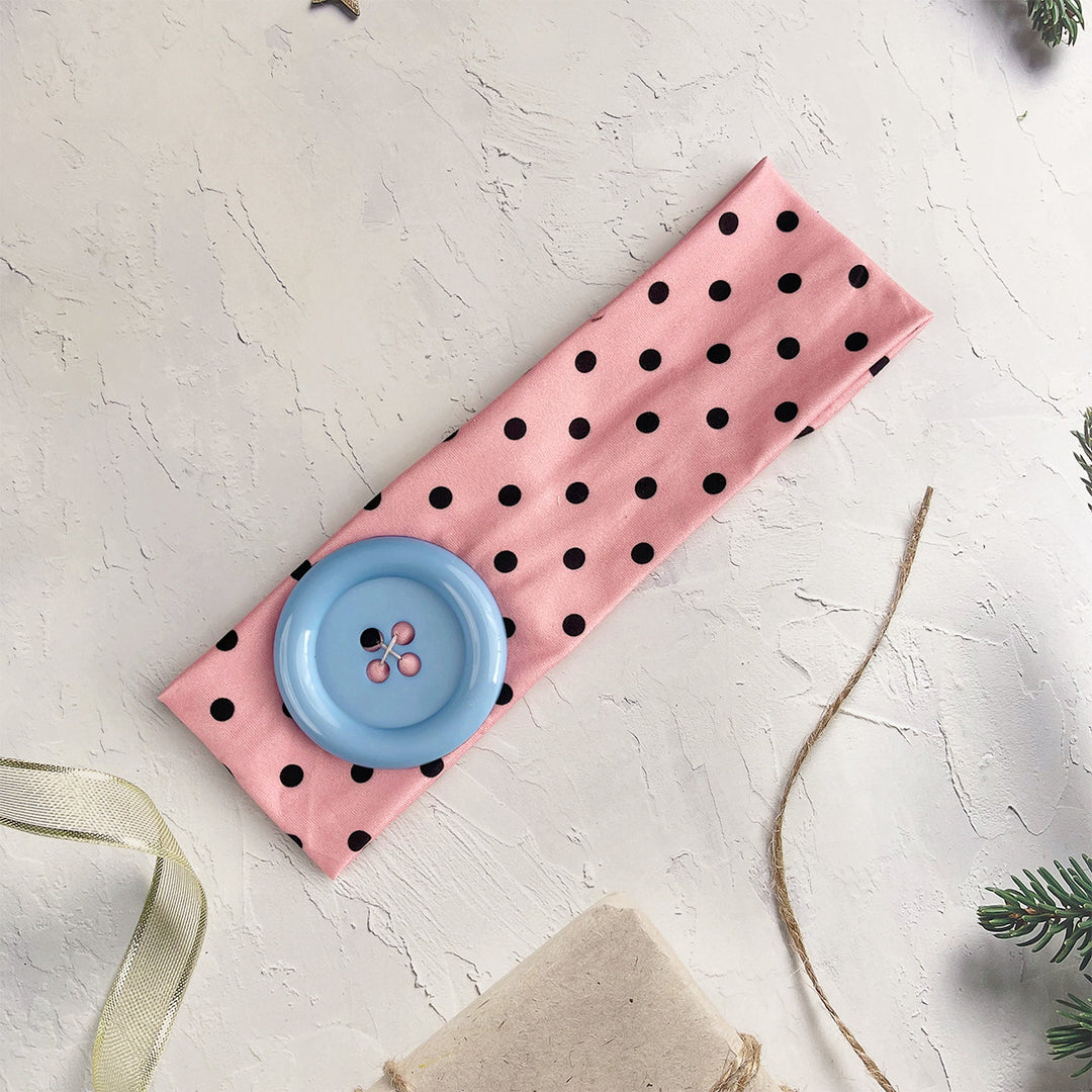Polka Dot Button Headband Wide Elastic Sport Hairband N6F074