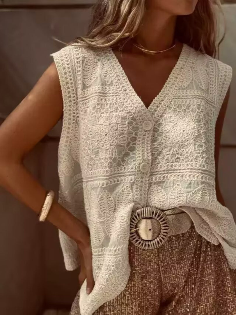 Crochet V Neck Vest Top Women N6F007