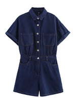 Load image into Gallery viewer, Pocket Detail Denim Short Jumpsuit N6F001