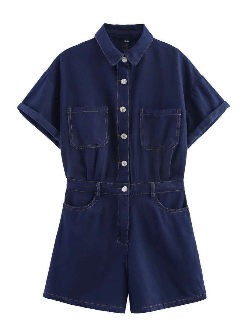 Pocket Detail Denim Short Jumpsuit N6F001