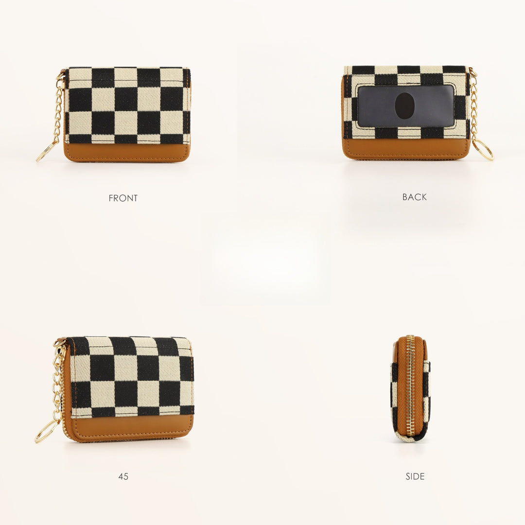 Checkerboard PU Card Holder Wallet Coin Purse Multiple Slots N6G083