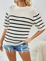 Load image into Gallery viewer, Womens Button Striped Knit Top  N25A018
