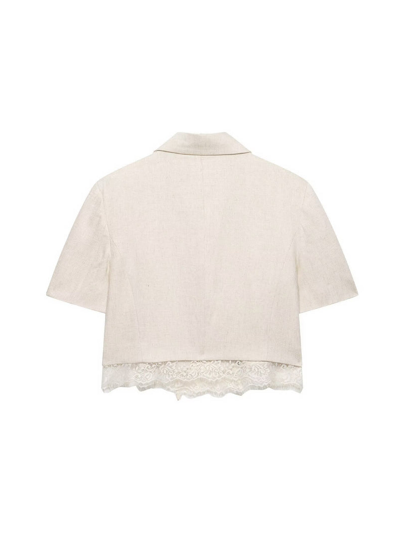 Solid Lace Short Blazer Set Women Casual N6F186