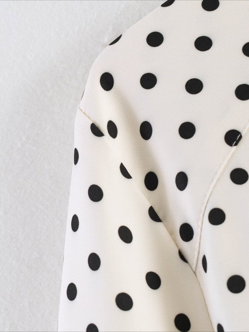 Polka Dot Tie Neck Set Women N6D127