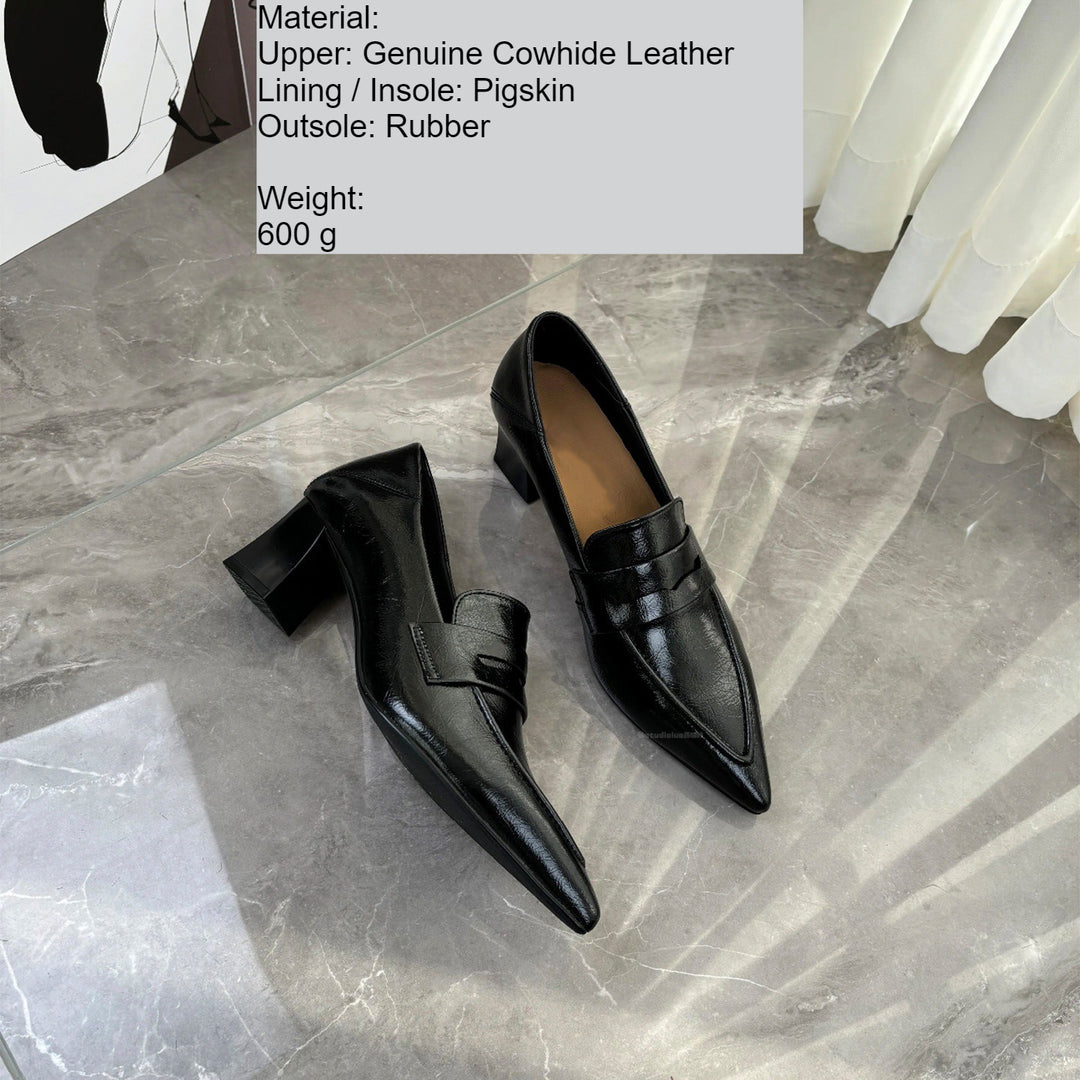 Vintage Pointed Toe Flat Loafers Women Slip-On Leather N6G300