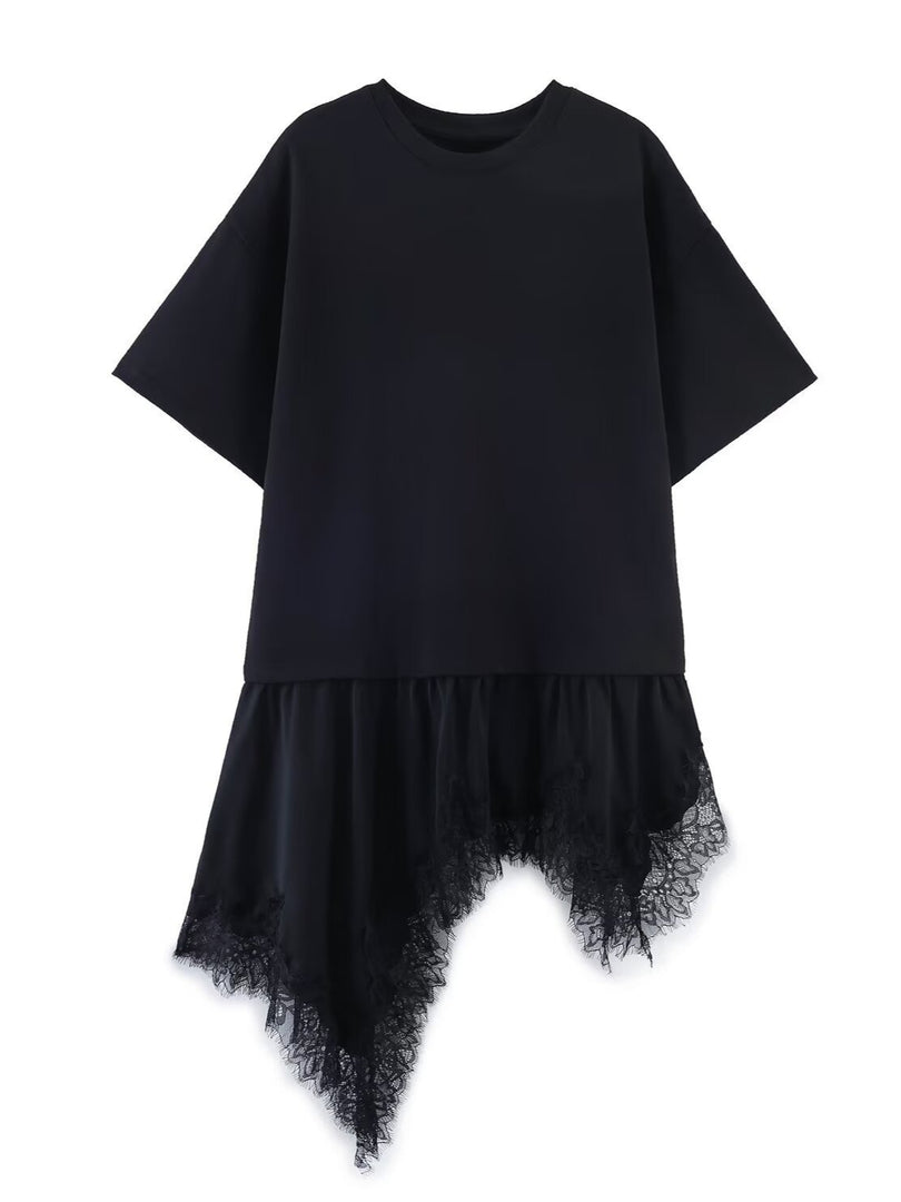 Lace Trim Relaxed Fit Short Sleeve T-shirt Women N6D130