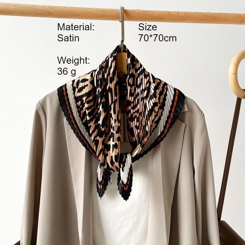 Pleated Leopard Paisley Satin Scarf 70cm Square N6G225