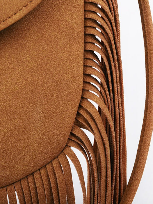 Woven Dome Soft Leather Fringe Crossbody Bag N6C224