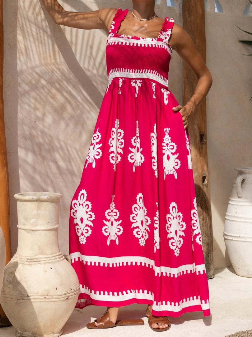 Bandeau Maxi Dress Circle Skirt Print Lightweight N5Z306
