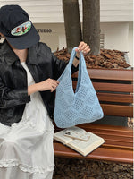 Load image into Gallery viewer, Knit Openwork Diamond Tote Bag Women N6C056