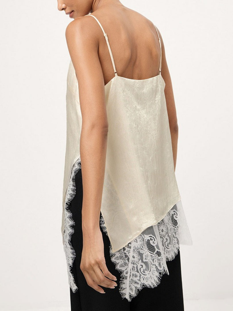 V Neck Lace Trim Sleeveless Tank Top N6F025