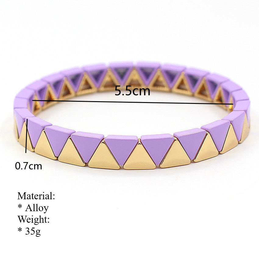 Rainbow Triangles Bracelet Modular Gold Enamel S5P050