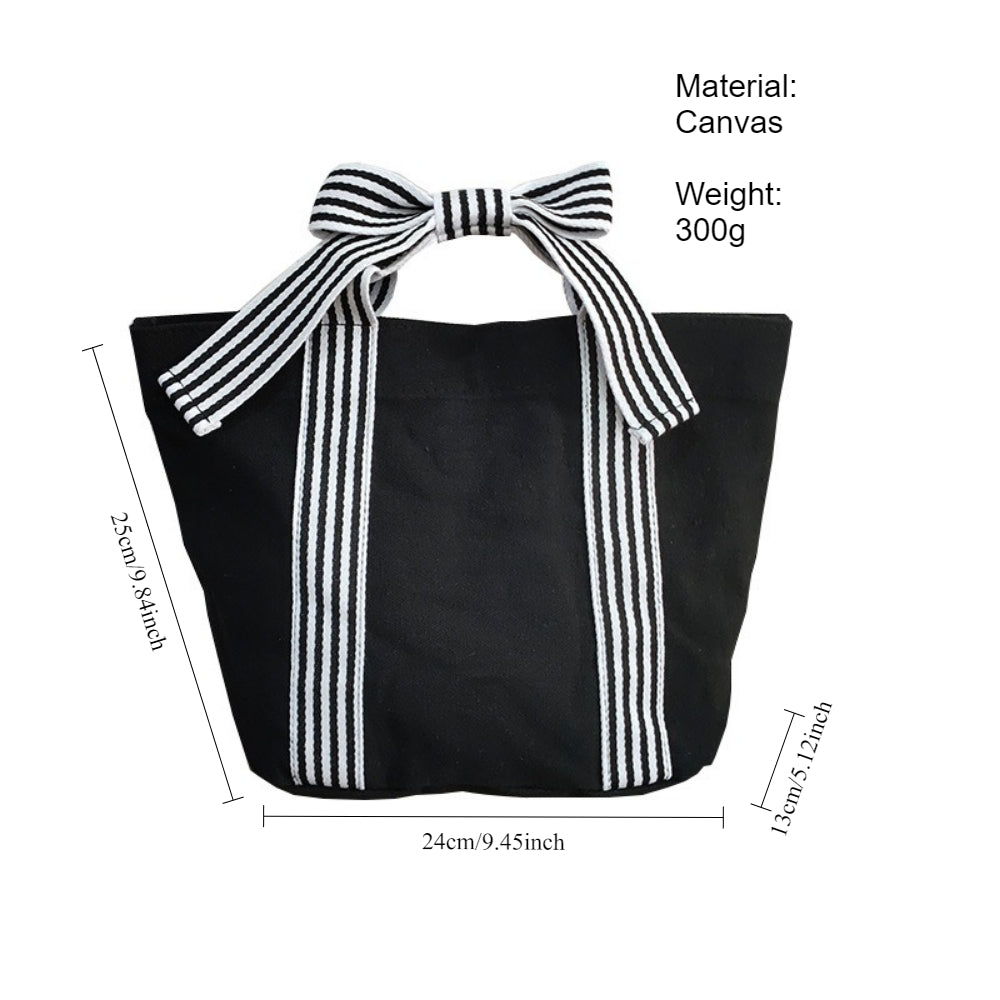 Bow Canvas Handbag Women Dark Academia Shoulder Tote N6F103
