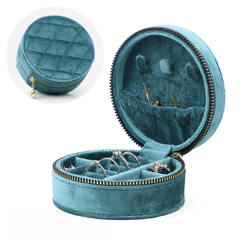 Round Oval Velvet Jewelry Box Portable Storage S5P950