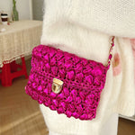 Load image into Gallery viewer, Handwoven Metallic Shiny Crossbody Bag Lock Closure N6F088
