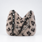 Load image into Gallery viewer, Women's Plush Leopard Chain Baguette Shoulder Bag N6J188