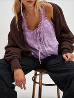 Load image into Gallery viewer, Lace Trim Camisole with Bow and Button Women N6C106
