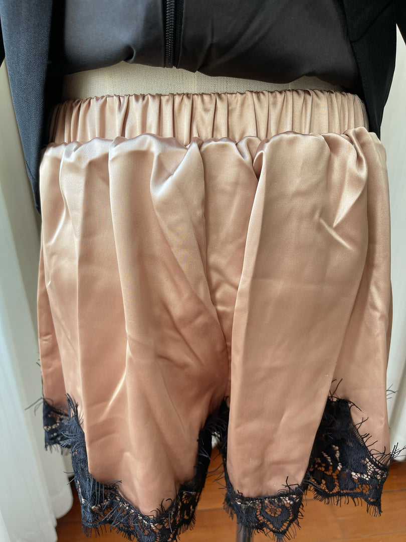 Puff Sleeve Waist Cinching Lace Shorts Set Women N6F260