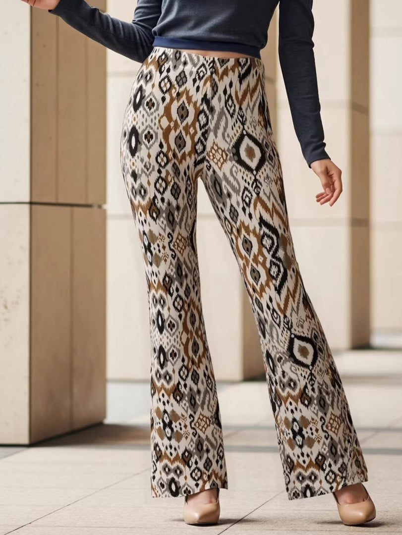Print High Waist Flared Pants Side Slit N6F234