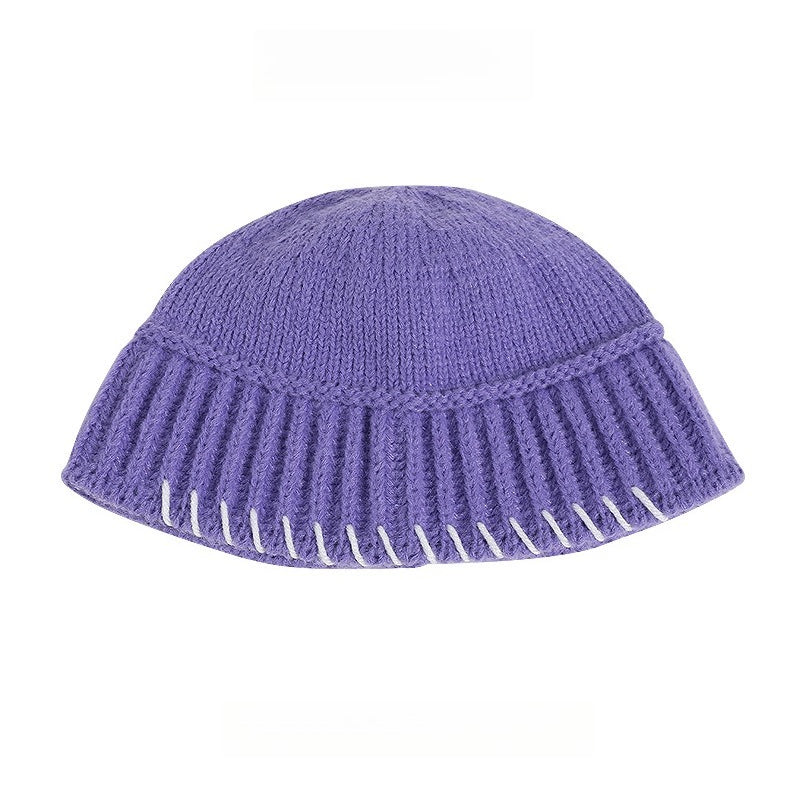 Lock-Stitch Bucket Hat Knit Fisherman Beanie Women N6H217