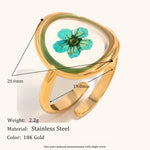 Load image into Gallery viewer, Green Flower Steel Ring Gold Plated Acrylic Jewelry S5P003

