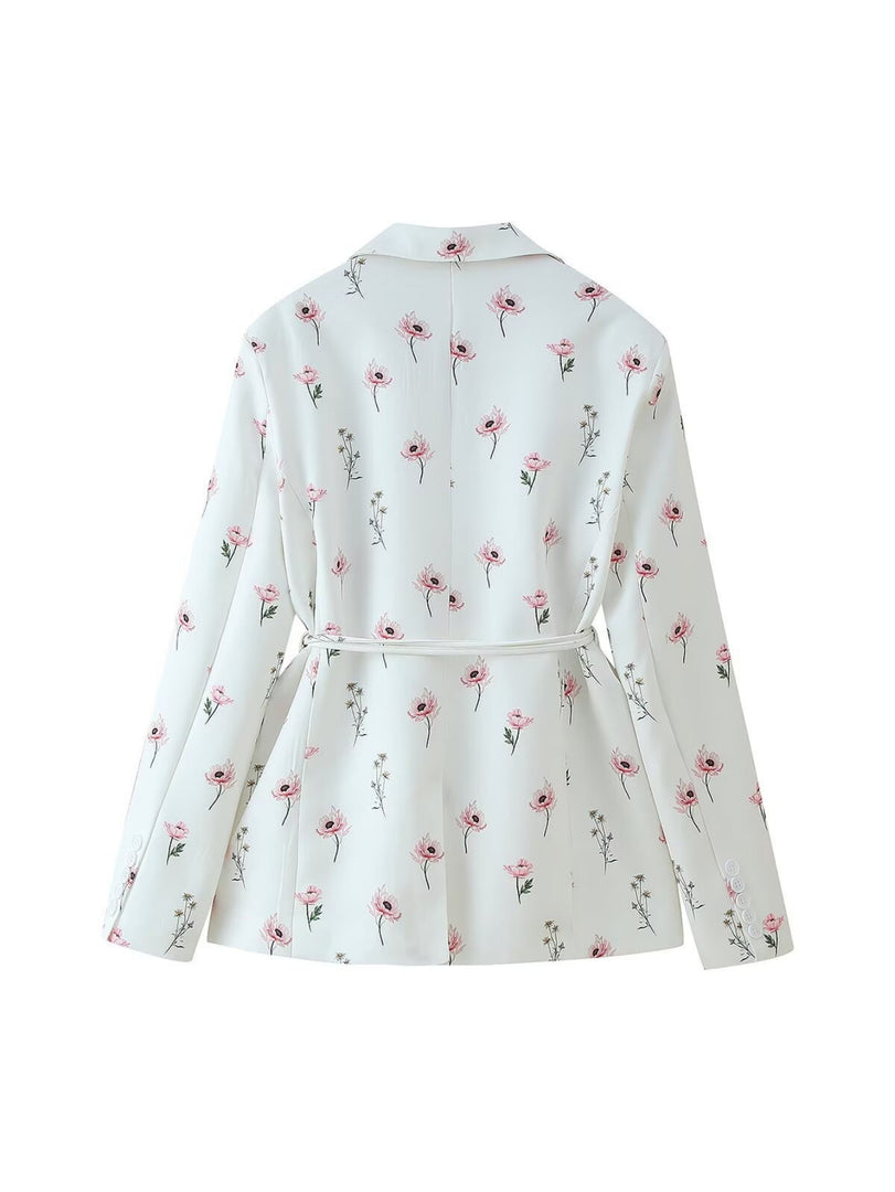 Floral Print Lapel Belted Blazer Women N6D029