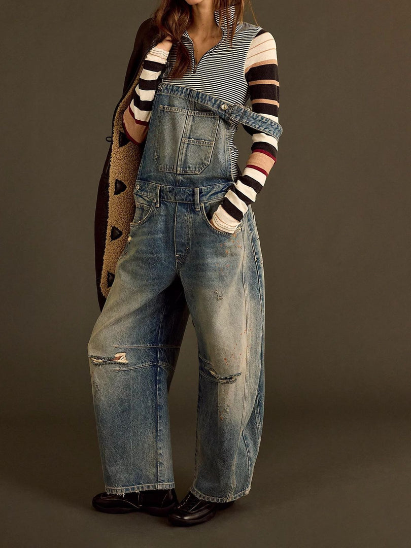Loose Fit Relaxed Denim Overalls Women N6D166