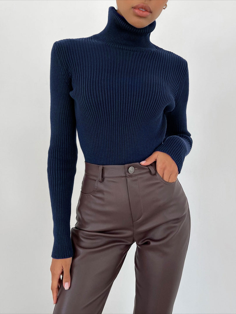 High Neck Knit Base Layer Top Women Slim Fit N6H320