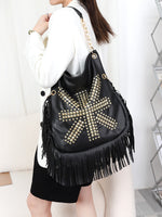 Load image into Gallery viewer, Soft Leather Rivet Fringe Tote Bag Women N6C221